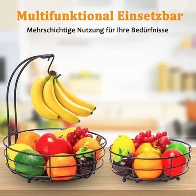 Image de Corbeille à fruits moderne en métal à deux étages, marron