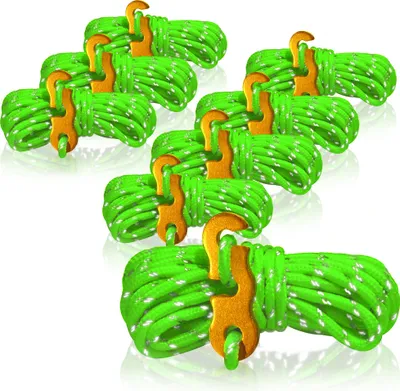Produktbild von COM-FOUR® 8x Abspannseil je 4m für Camping reflektierend in grün - Zeltschnur mit Abspannschnalle aus Aluminium - Spannschnur - Camping Schnur - Seilspanner - Zeltleine - Sturmband