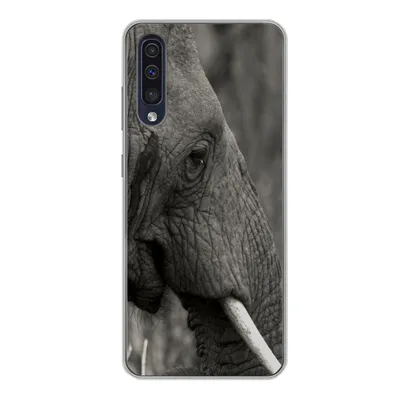 Produktbild von MuchoWow® Handyhülle Schutzhülle Hülle für Samsung Galaxy A50 Elefant - Tiere - Schwarz - Weiß Silikon Softcase Handy Hülle - Mobiltelefonhülle
