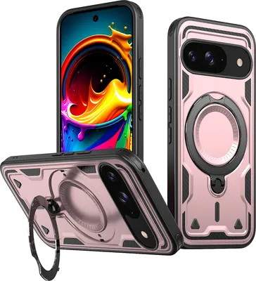 Obrázek produktu pro Dvouvrstvé pouzdro pro Google Pixel 11 /Pixel 11 Pro, magnetické ochranné pouzdro s kroužkem a stojánkem Růžový
