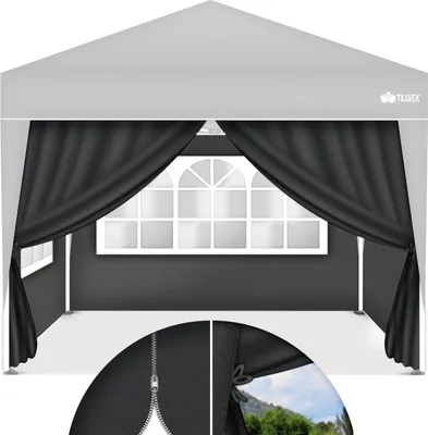 Produktbild von tillvex® 4X ściana boczna antracytowa do altany 3x3m i 3x6m | składane panele boczne altany wodoodporne | okno boczne i zamek błyskawiczny | ściany boczne do namiotu ogrodowego namiot imprezowy