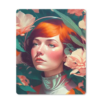 Produktbild von MuchoWow® Mauspad Mousepad Porträt - Frau - Blumen - Rosa - Botanisch 19x23 cm - Mousepads - Maus Mat - Pad - Mausunterlage - Mauspads - Spielen