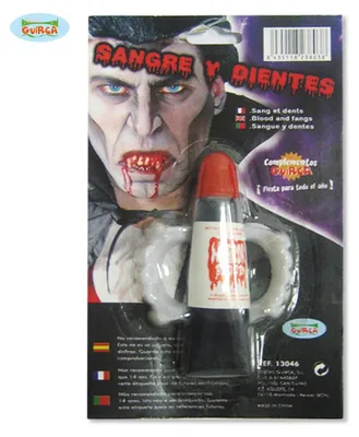 Produktbild von Vampirzähne und Kunstblut Set als Kostümzubehör für Halloween-Verkleidungen