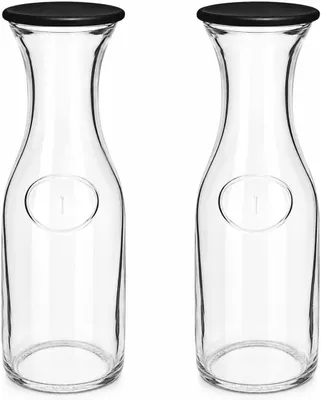 Produktbild von Glaskaraffe 2er Set 1L mit Deckel Wasserkaraffe Saftkaraffe Glas Karaffe Tischkaraffe für Wasser Saft Limonade Eistee Getränke