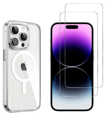 Produktbild von Hülle mit Magnetring für iPhone 15 Pro Max und 2 Schutzfolien aus gehärtetem Glas Phonillico®