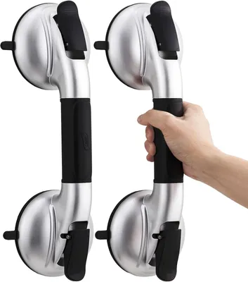 Imagen del producto de Soporte para barra de ducha, capacidad de carga de 150 kg, 2 unidades, sin necesidad de taladrar, ideal para personas mayores