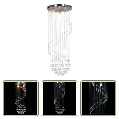 Zdjęcie produktu dla The Living Store Lampa sufitowa z kryształowymi koralikami srebrna spirala G9