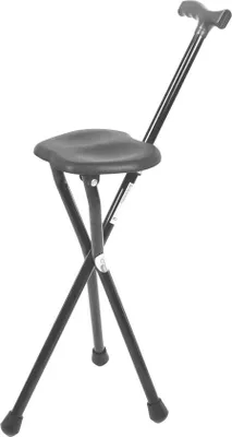 Produktbild von Senioren-Walking-Stuhl mit Sitzgelegenheit - Faltbarer Walking-Stuhl mit Sitz - Schwarz - Höhe 87 cm - Feststehend