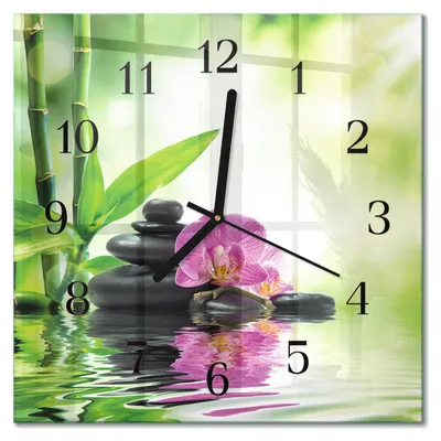 Produktbild von Tulup Glasuhr Wanduhr Küchenuhr Echt-Glas 30x30 cm Modern Dekorativ Geräuschlos Schwarzen Zeigern - Spa Orchidee