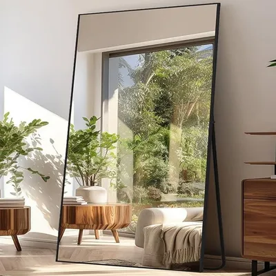 Produktbild von Spiegel Ganzkörperspiegel 204 x 104 cm Stehspiegel Bodenspiegel Groß Standspiegel für Schlafzimmer Wohnzimmer Flur Eingang Wandspiegel Schwarzer