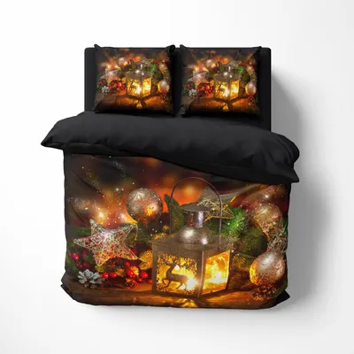 Produktbild von FEBE 3D Bettwäsche Weihnachtsdekorationen Weihnachten Bettbezug-Set 135x200 + Kissenbezug 80x80 cm Wendebettwäsche 2 Teilig mit Reißverschluss Mikrofaser Winterbettwäsche Duvet Cover
