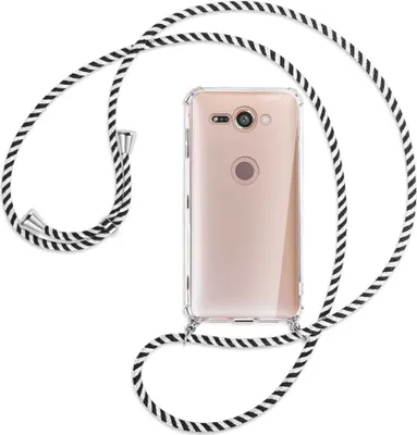 Produktbild von Handykette Backcover-Schutzhülle mit Band (Metall silberfarben) für Sony Xperia XZ2 Compact - schwarz/weiß gestreift