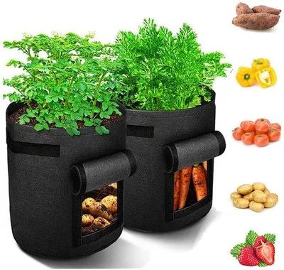 Produktbild von Unyqoos® 5er-Set atmungsaktive Pflanzsäcke mit Sichtfenster & Tragegriffen – aus Fleece und strapazierfähigem Filz, faltbar & waschbar für Balkon & Garten
