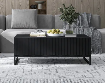 Produktbild von Couchtisch Glamour Kaffeetisch Elpis  Modern Lindner Möbel 110cm x 39cm x 54cm Farbe: Schwarz matt Rahmen: Schwarz – Metall