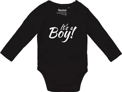 Produktbild von Huuraa Baby Body It`s a Boy! Schriftzug 62 Black  Baumwolle Fairtrade Langarmbody Geschenkidee