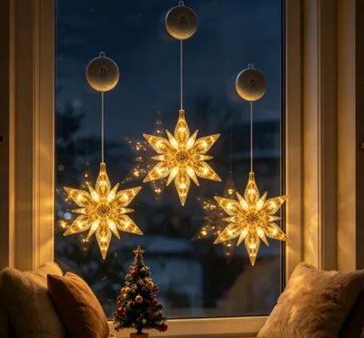Produktbild von 3 Stück LED Weihnachtsbeleuchtung,Saugnapf Weihnachten Lichter,Weihnachtsbeleuchtung Batteriebetriebene Innen