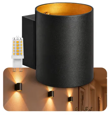 Produktbild von SSC-LUXon TUANI Wandstrahler Schwarz Up & Down – inkl. G9 LED 3W warmweiß dimmbar – indirekte Beleuchtung Wohnzimmer & modernes Wandlicht