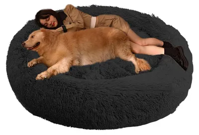 Obrázek produktu pro Kulatá psí pelíšek, průměr 140 cm, černá barva, ortopedická, omyvatelná, plyšová