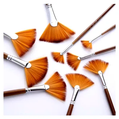 Produktbild von 9-teiliges Fächerpinsel-Set mit Nylonborsten und Holzgriff für verschiedene Maltechniken