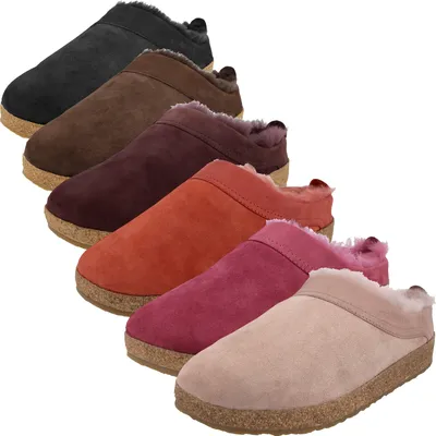 Produktbild von Haflinger Damen Herren Hausschuhe Lammfellclog Snowbird 713015, Größe:42 EU, Farbe:Schwarz