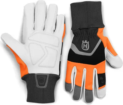 A pair of work gloves is shown against a white background.
