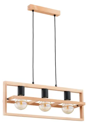 Obrázok produktu pre Závesná lampa REZON, svetlé drevo – čierna, 3xE27x15W, drevo, rozmery: 85x68x17 cm, IP20, Alfa