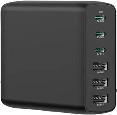 Productafbeelding van USB Oplader - Laadstation Hub - Meerdere Apparaten Laden - 100W Snel Opladen - 6 Poorten - Zwart