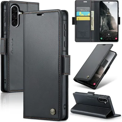Image de Etui pour Samsung Galaxy A56, carte de blocage RFID, étui en cuir avec fonction stand, noir