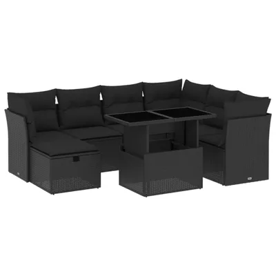 Produktbild von 8-tlg. Garten-Lounge-Set, modular mit verstellbarem Tisch, Poly Rattan Schwarz, UV-beständig, abnehmbare Kissenbezüge