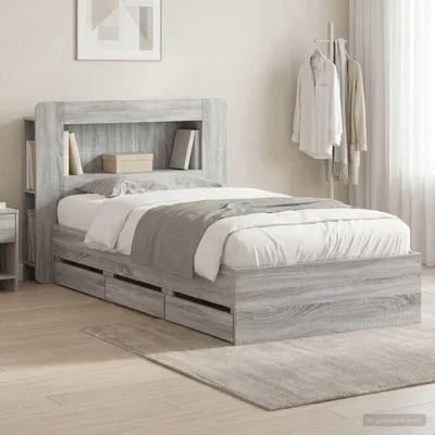 Image de Lit double exclusif avec rangement et tête de lit en bois imitation chêne Sonoma, dimensions 75 x 190 cm