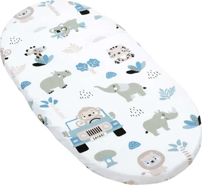 Produktbild von JUKKI 100% Baumwolle Spannbettlaken mit Gummiband 80x40cm Baby Bettlaken Wiege Stubenwagen Moses Korb [Blue Safari]