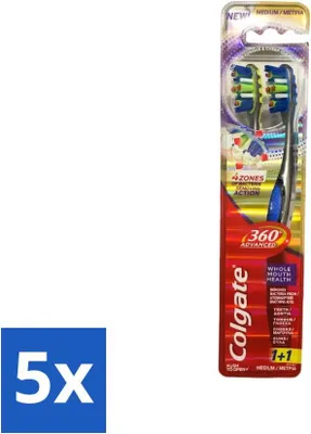 Produktbild von Colgate 360° Advanced Zahnbürste, mittelgroß, 2er-Pack - Vorteilspack - 5 Stücke