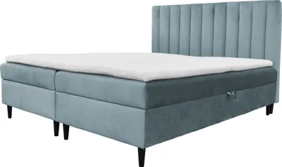 Produktbild von Boxspringbett FERO , Bonell-Matratze 2Bettkästen und Topper Premium Doppelbett , 160 x 200 cm , ( Blau - Fuego 164 )