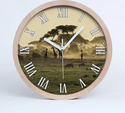Produktbild von Holzuhr 30fi cm wanduhr - weiße Spitzen - Giraffen in der Savanne