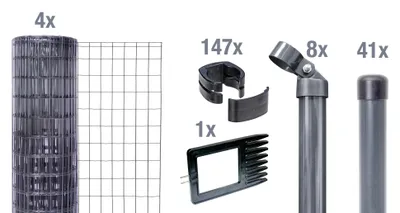 Obrázek produktu pro Alberts Fix-Clip Pro zahradní plot, výška 81 cm, délka 100 m, kompletní plotová souprava pro zabudování do betonu, antracitová barva