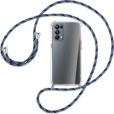 Produktbild von Handykette Backcover-Schutzhülle mit Band (Metall silberfarben) für Oppo Reno5 Pro 5G - Blautöne