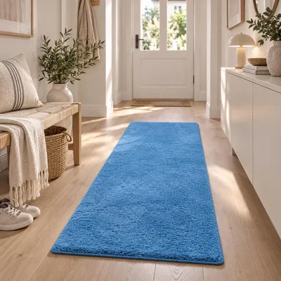 Produktbild von Hochflor Shaggy Läufer Teppich Palace Blau, Größe:100x400 cm