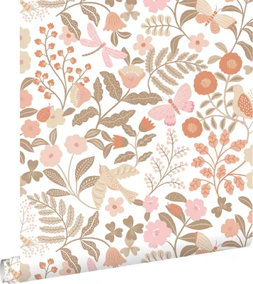 Immagine prodotto di ESTAhome carta da parati fiori e uccelli terracotta, grigio talpa e rosa 53 cm x 10.05 m
