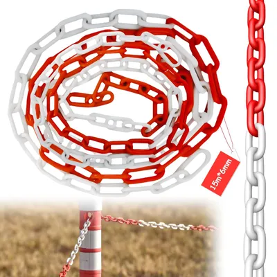 Produktbild von Absperrkette Kunststoffkette Absperrung 15 Meter x 6mm Absperrkette Rot Weiß Kunststoff Warnkette Plastikkette Kunststoff-Gliederkette für Warnsicherheit Parkplatz Bau Absperren