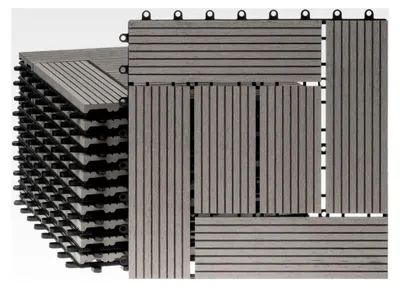 Produktbild von WPC Holz-Kunststoff Fliesen Terrassenfliesen Klickfliesen Balkonfliesen 11 Stück = 1m² (30 x 30 cm, Grau Mosaik)