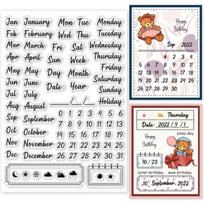 Productafbeelding van Transparante siliconen stempels - Kalender- en datummotieven voor scrapbooking en kaartontwerp - 148x21x3 mm