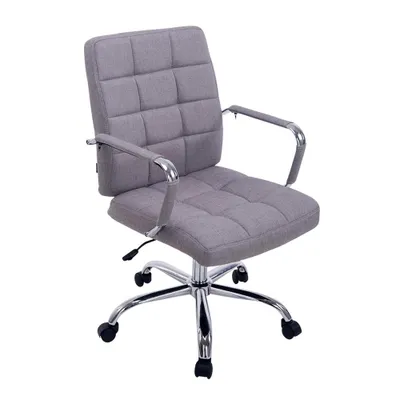 A gray office chair on a white background.