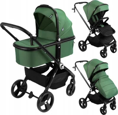 Produktbild von 2-In-1-Kinderwagen Mit Tragewanne, Verstellbare Elemente, Grosser Ablagekorb, Grün