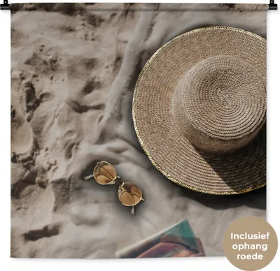 Produktbild von MuchoWow® Wandteppich Wandbehang Sommer - Strand - Sonnenbrille - Hut 90x90 cm Tapisserie Dekoration Wandtuch - Wandaufhänger