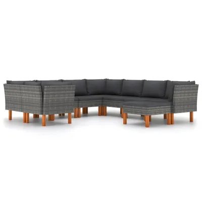 Produktbild von vidaXL 9-tlg. Garten-Lounge-Set mit Kissen Poly Rattan Grau
