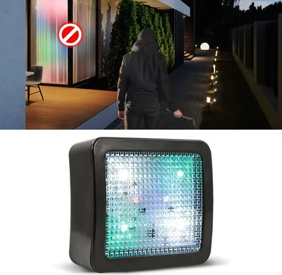 Produktbild von TV-Imitator mit RGB-LEDs, realistische Fernsehsimulation, TV-Attrappe als Einbruchschutz, kompakt + kabellos, Eaxus - Amazon
