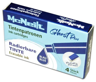 Produktbild von McNeill Ghost Pen Tintenpatronen 4er Pack blau radierbare Tinte für Ghost Pen Füller Ersatzpatronen