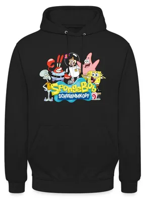 Produktbild von Spreadshirt SpongeBob Schwammkopf Logo Patrick Thaddäus Krabs Uni Hoodie, L, Schwarz