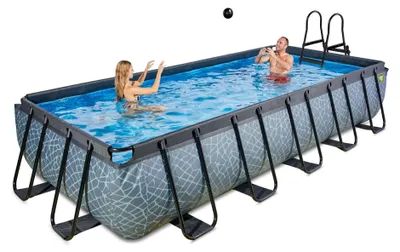 Zdjęcie produktu dla EXIT Stone Basen Stelażowy 540x250x100cm, Basen Naziemny, z Pompą Filtracyjną, Szary