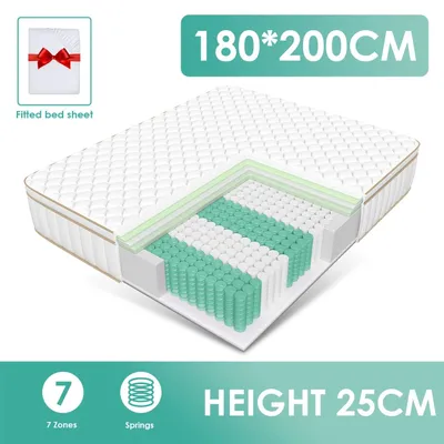 Image de Matelas 90x200 jusqu'à 180x200 cm - Ressorts ensachés H3 - Mousse à mémoire de forme 7 zones - Enroulable